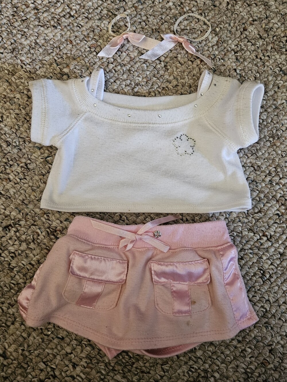 Build A Bear White Shirt With Pink Skirt/Shorts With Bows